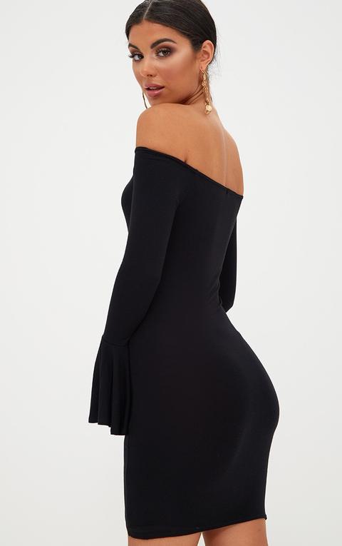 Black Frill Sleeve Bardot Bodycon Dress