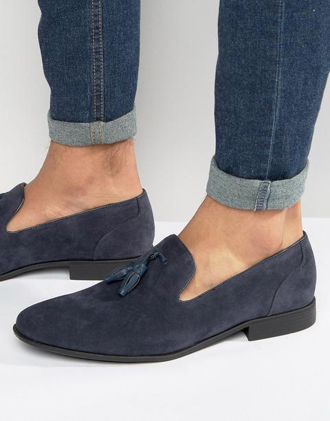 Asos - Mocassini In Camoscio Sintetico Blu Navy Con Nappe - Navy