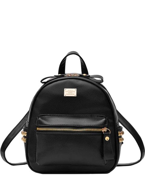 Mochila De Cuero De Metal Remaches Cremalleras Pu