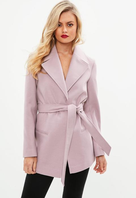 Pink Short Belted Trench Coat, Purple