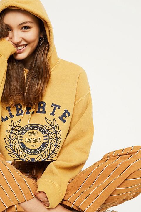 Uo Yellow Liberte Crop Hoodie