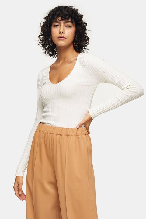 Ivory Mid V Neck Knitted Jumper