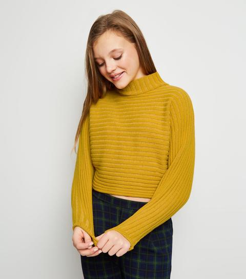 Girls Mustard Ribbed High Neck Jumper New Look From New Look On 21 Buttons