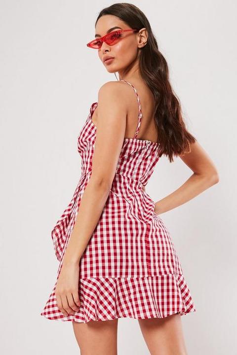 red gingham wrap dress