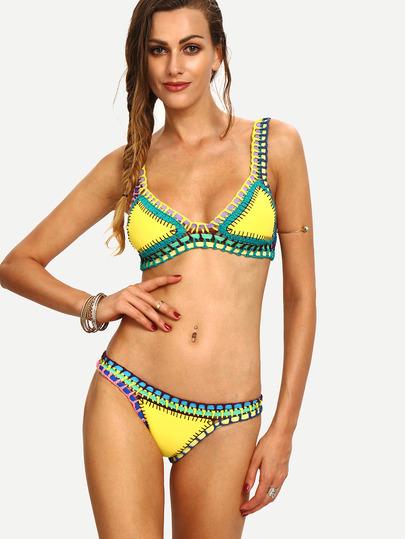 Set De Bikini Crochet Hueco Color Combinado