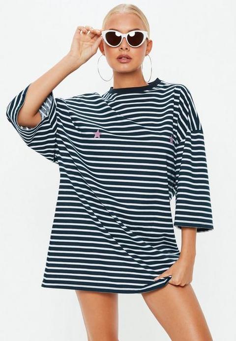 Navy Stripe Oversized Star T Shirt Dress, Navy