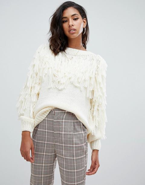 Jersey Con Ribete Con Borlas En Tono Crema De Boohoo