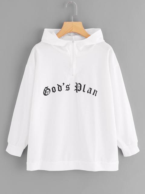 Letter Print Zipper Front Hoodie