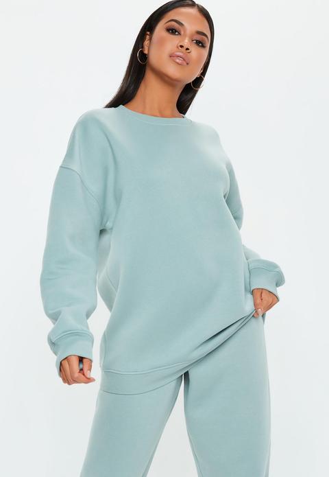 Green Oversized Brush Back Sweatshirt, Grey from Missguided on 21 Buttons