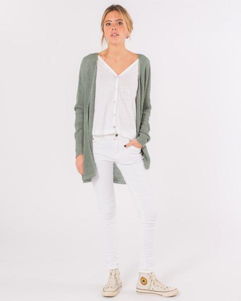 Chaqueta Abierta Oversize Punto Jaspeado Verde