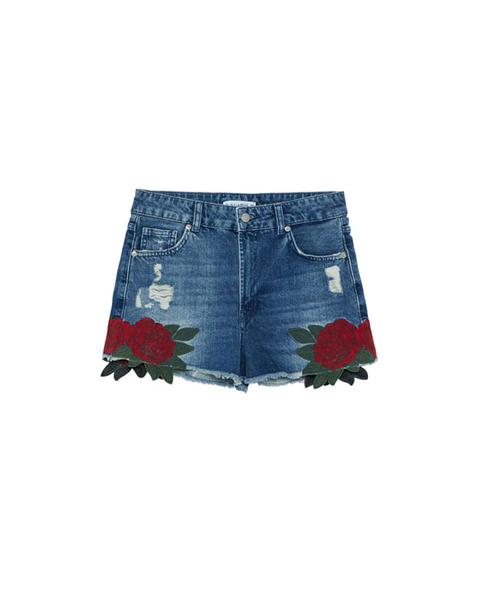 Shorts Denim Ricamo Rose