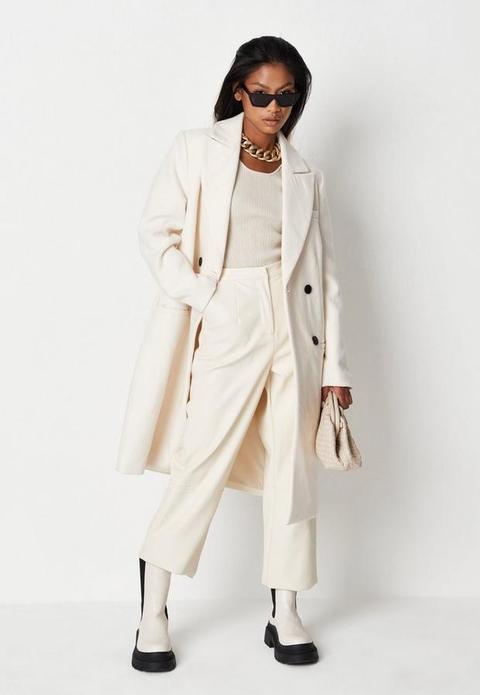 Cream Slim Double Breasted Longline Formal Coat, Cream