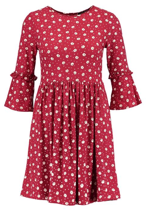 New Look Printed Ruffle Flare Smock Vestito Di Maglina Red