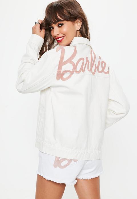 Barbie X Missguided White Matte Logo Denim Jacket, White