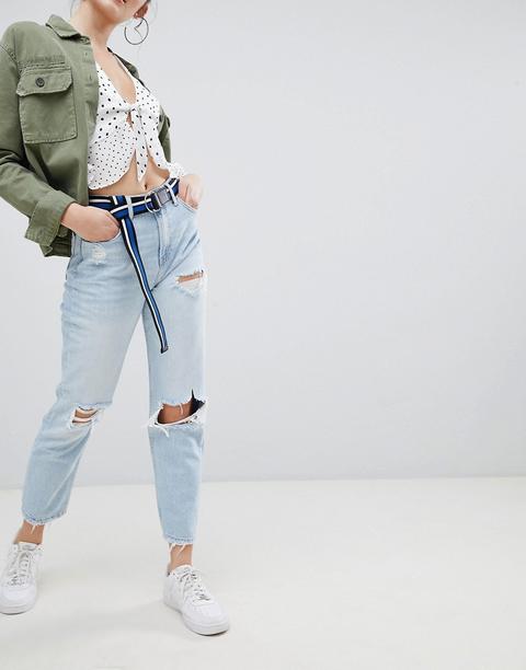 Bershka - Jeans Strappati Blu Lavaggio Chiaro - Blu