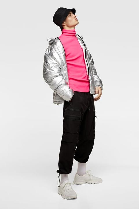 metallic puffer jacket zara