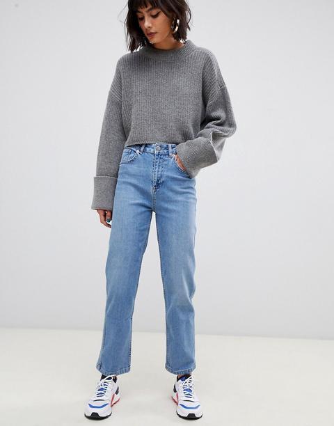 Asos Design High Rise Farleigh Straight Leg Jeans In Stone Wash Blue