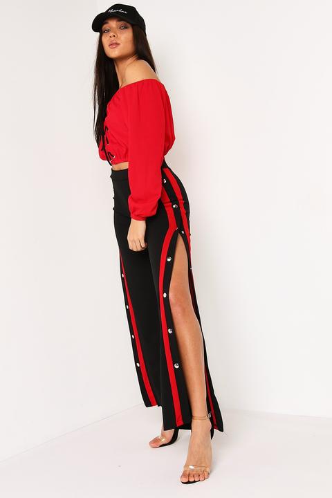 Black & Red Stripe Popper Side Trousers