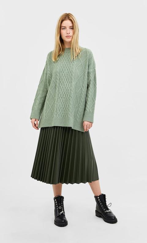 Cable-knit Sweater In Green