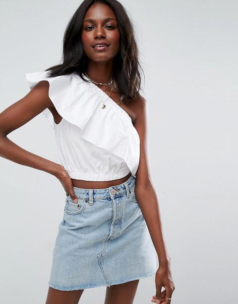 Asos - Top Corto Monospalla Di Cotone - Bianco