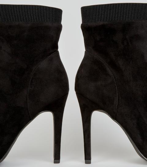 Wide Fit Black Suedette Pointed Ankle 