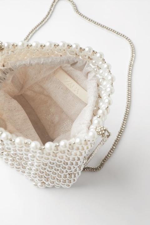 pearl bead mini bucket bag