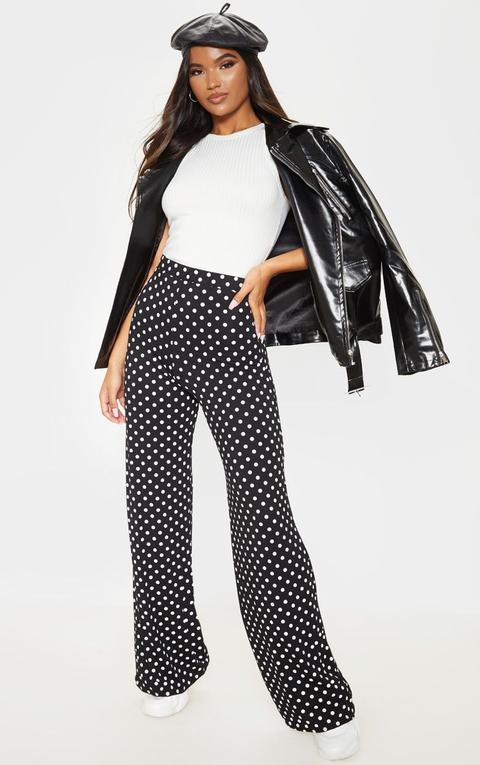 Black Polka Dot Basic Wide Leg Trouser