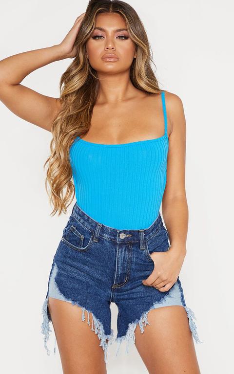 Bright Blue Rib Strappy Back Bodysuit