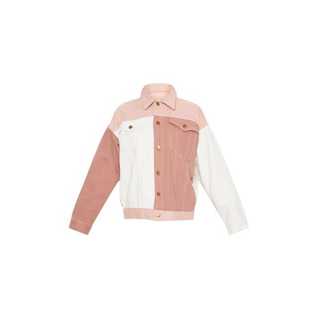nude colour block denim jacket