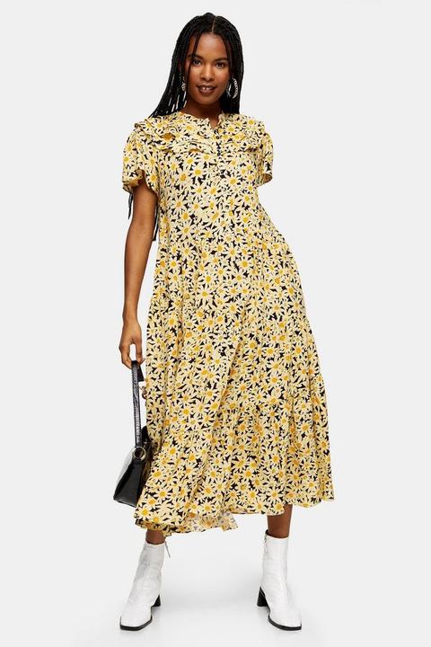 Yellow Daisy Grandad Midi Shirt Midi Dress