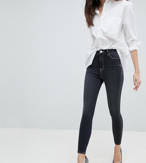 Asos Design - Ridley - Jeans Skinny Vita Alta Nero Délavé Con Cuciture Ritorte E A Contrasto - Nero