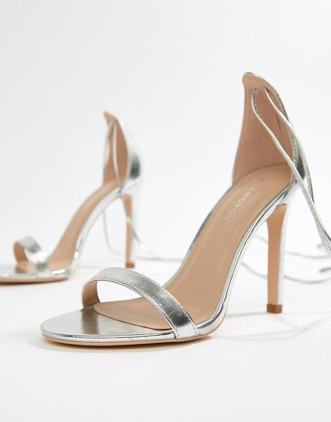 silver ankle tie heels