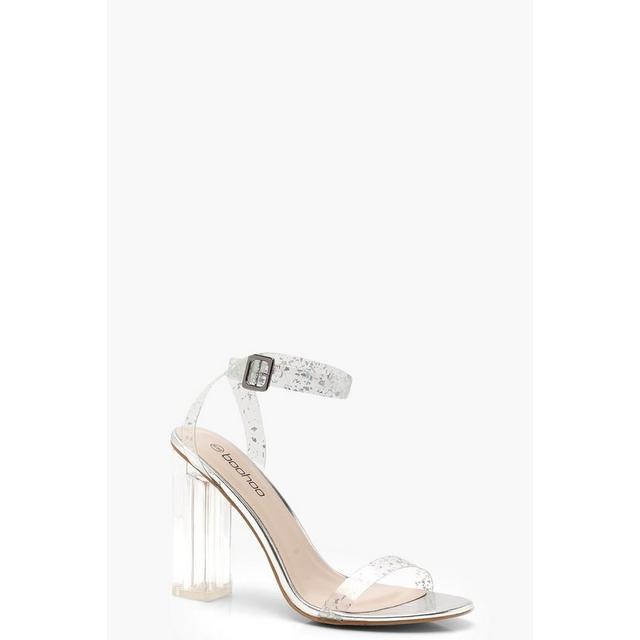 Womens Glitter Clear 2 Part Block Heels 