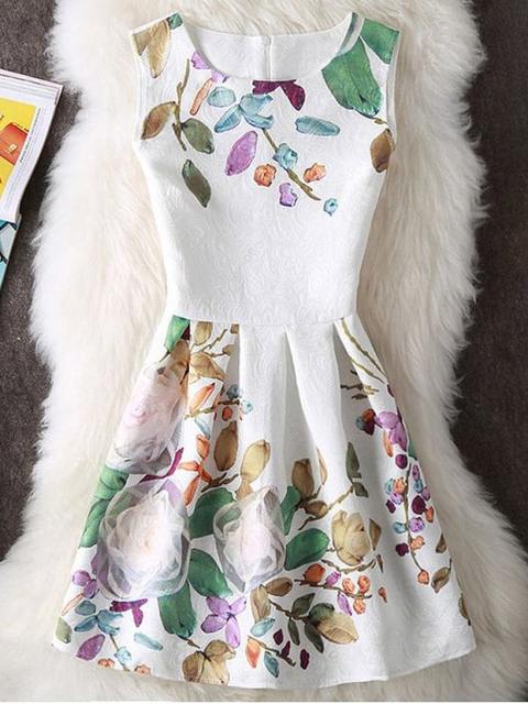 En Relieve Y Estampado Floral Sin Mangas Mini Vestido