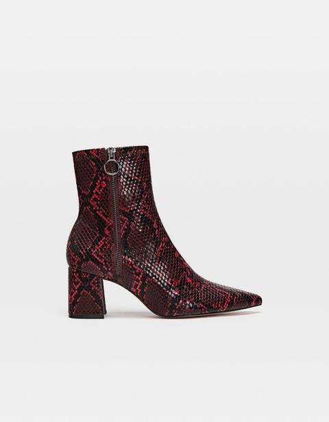 Stivaletti Con Tacco Stampa Animalier Rossa Rosso