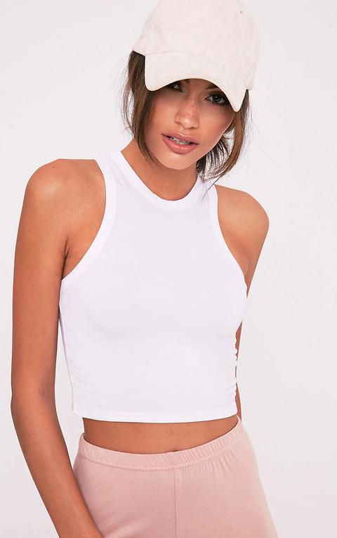 Basic White Jersey Racer Back Crop Top, White