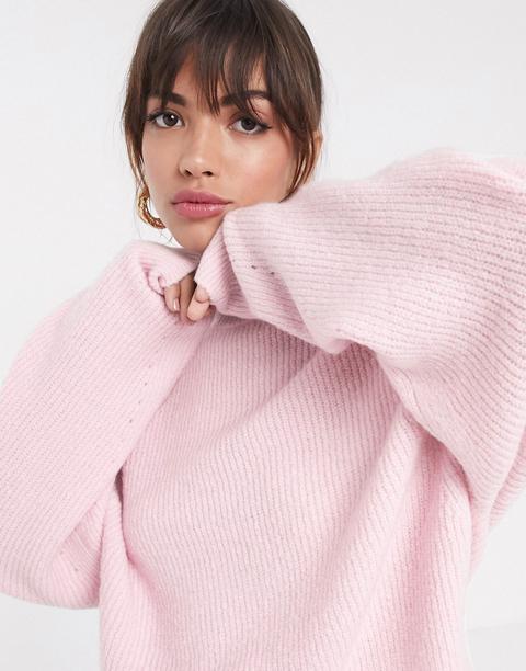 Asos Design Fluffy Jumper With Balloon Sleeve-pink