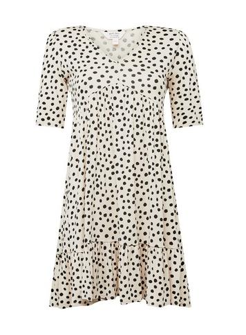 Womens Petite Ivory Polka Print Jersey Smock Dress, Ivory