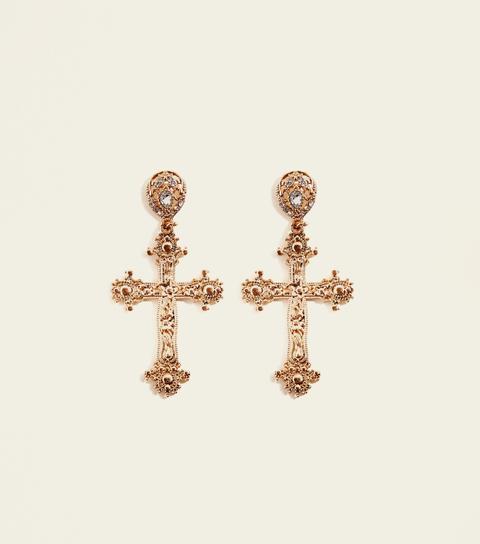 Gold Embellished Cross Drop Earrings New Look