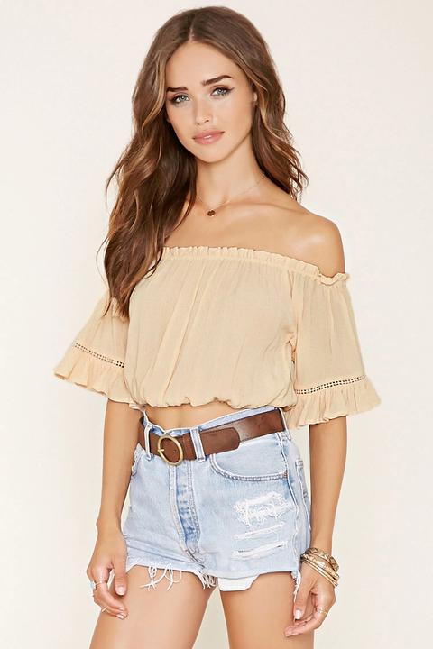 Crop Top Crepé Hombros Descubiertos