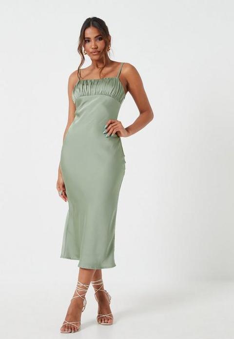 Sage Ruched Bust Strappy Midi Dress ...