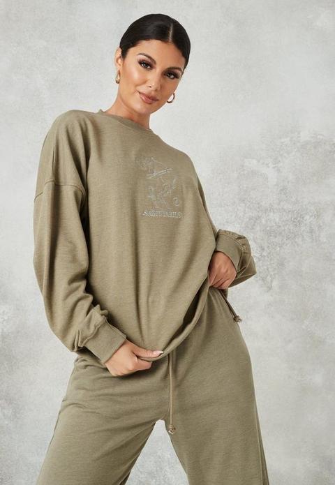 Sage Sagittarius Zodiac Brushed Back Oversized Sweatshirt, Green