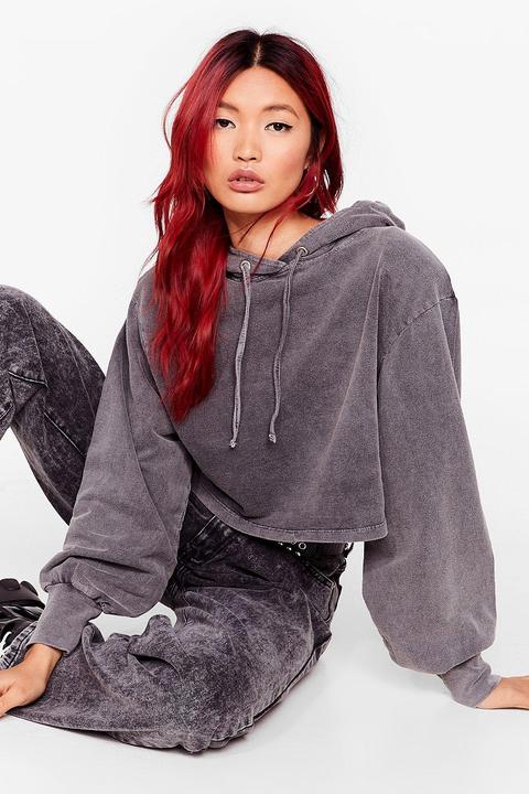 Womens Acid Wash Cropped Hoodie