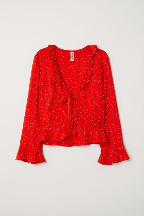 Blusa En V Con Botones - Rojo