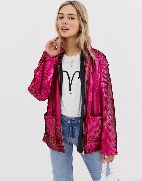 Asos Design - Giacca Con Paillettes - Rosa