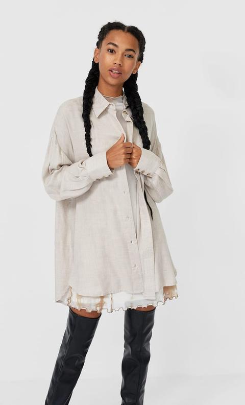 Stradivarius Chemise Longue Femme Beige S