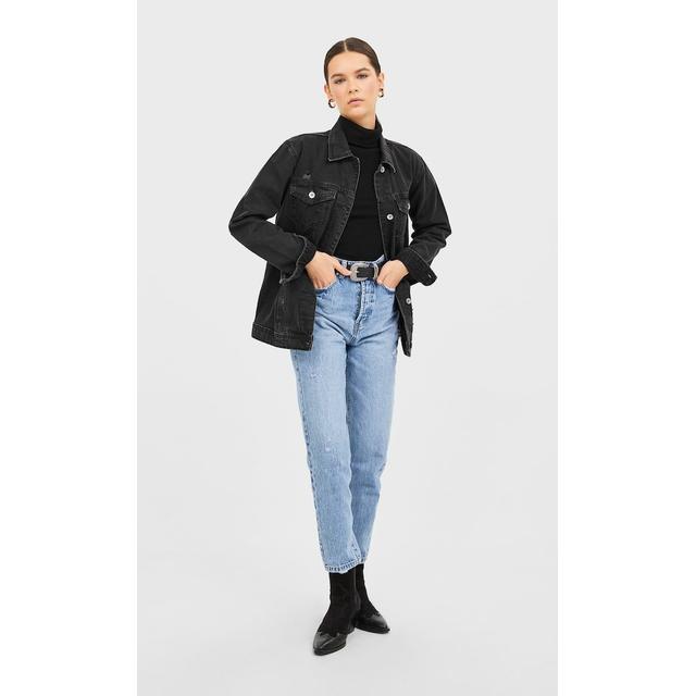 Stradivarius Oversized Ripped Denim Jacket Women Black S from