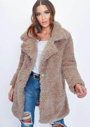 Longline Borg Teddy Coat Beige