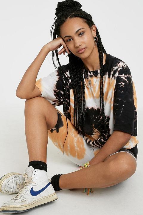 Uo Black + Orange Tie-dye Oversized T-shirt - Orange M At Urban Outfitters