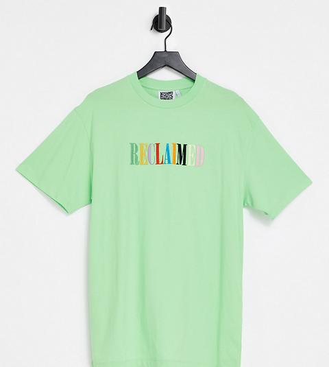 Reclaimed Vintage Inspired Oversized T-shirt In Green With Rainbow Embroidery